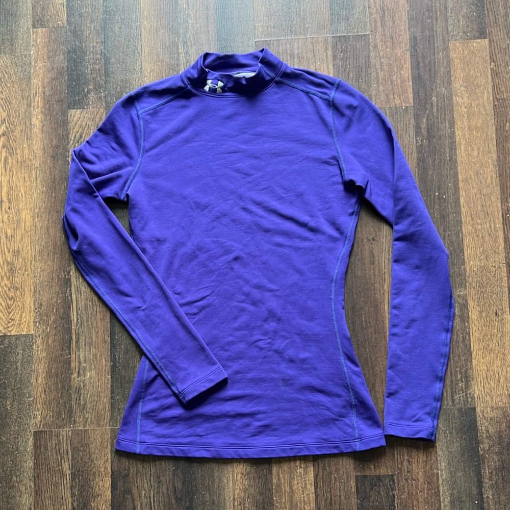 Under Armour Women's Fitted ColdGear Mockneck Long Sleeve Shirt Purple Medium